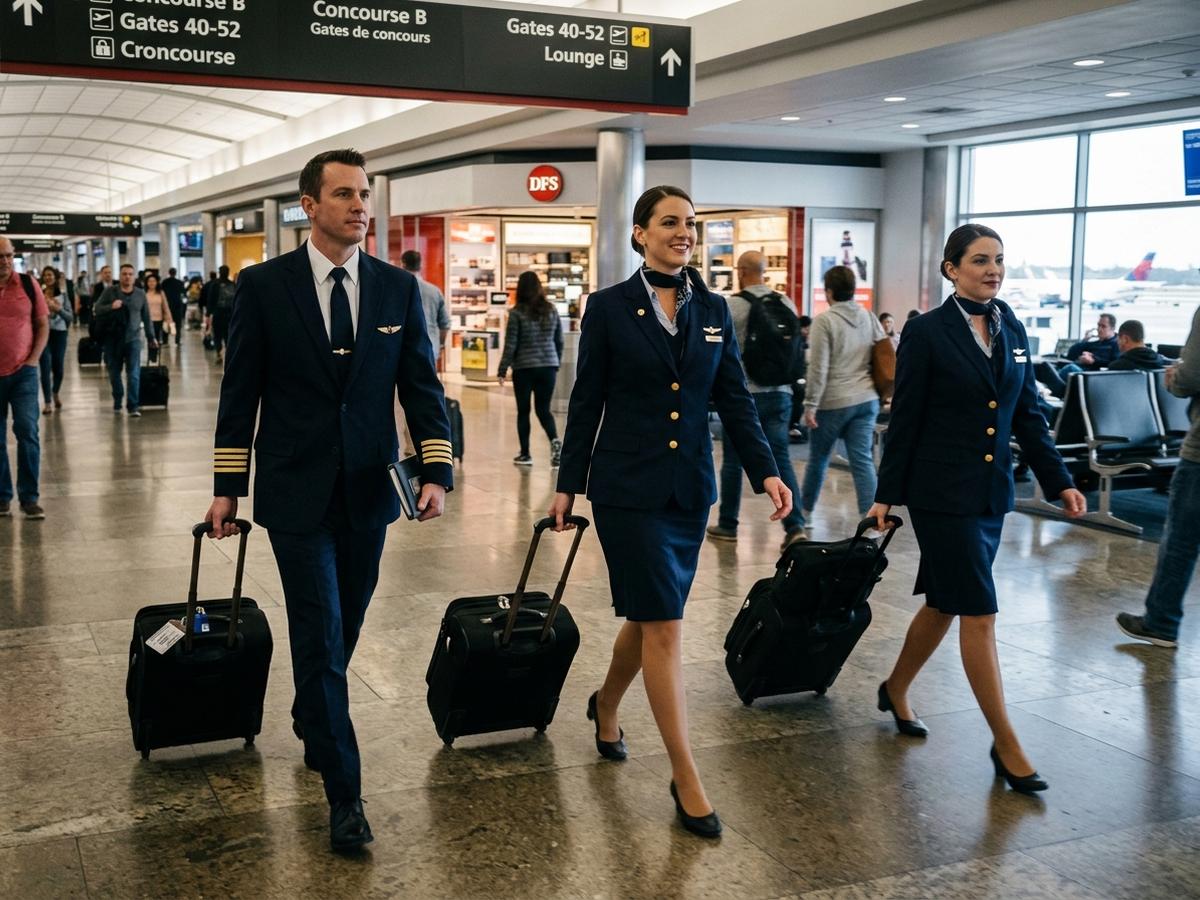 Flight crew walking through the airport, never stopped
